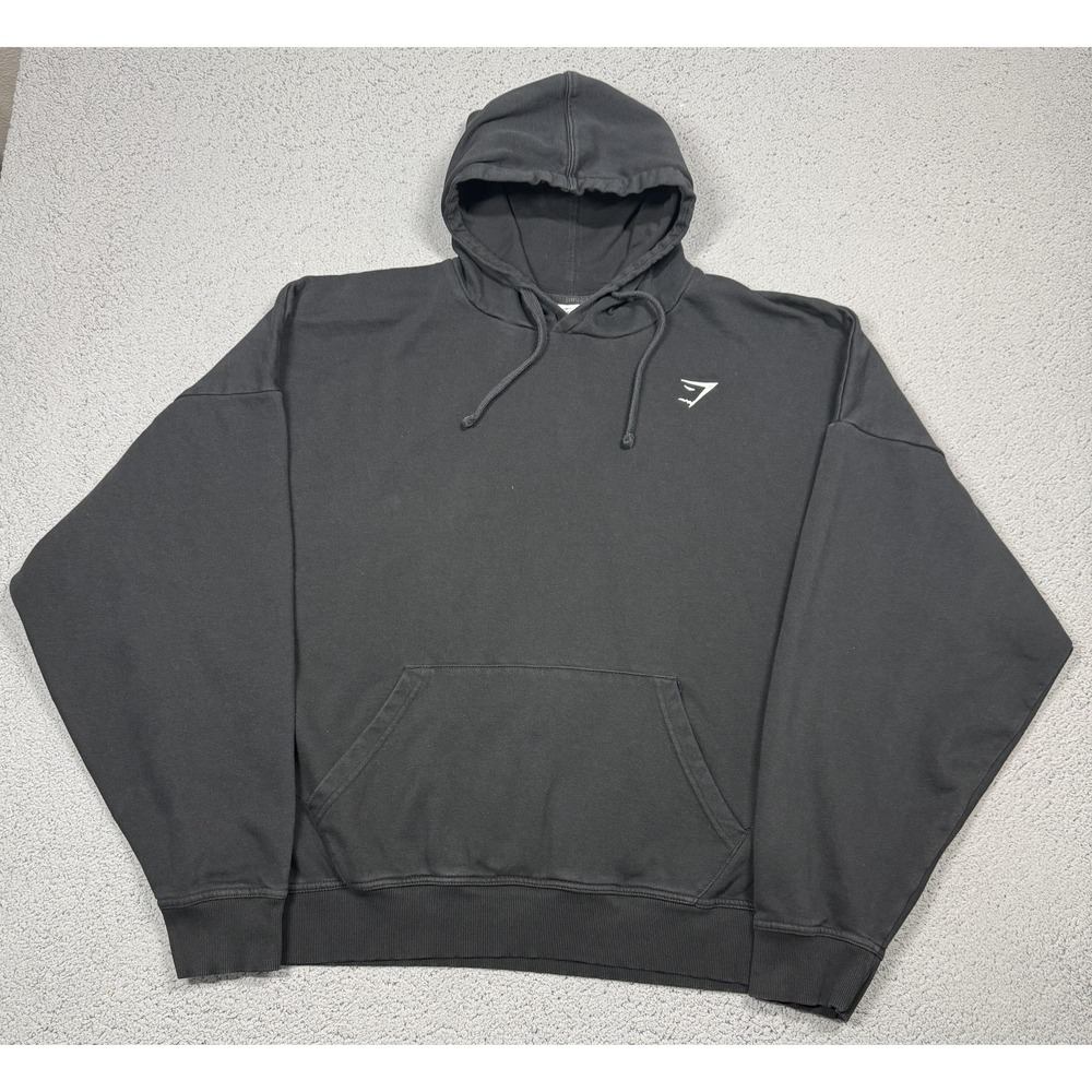Gymshark Hoodie Mens 3XL Black Fleece Pullover Kangaroo Pocket Logo Gym Training